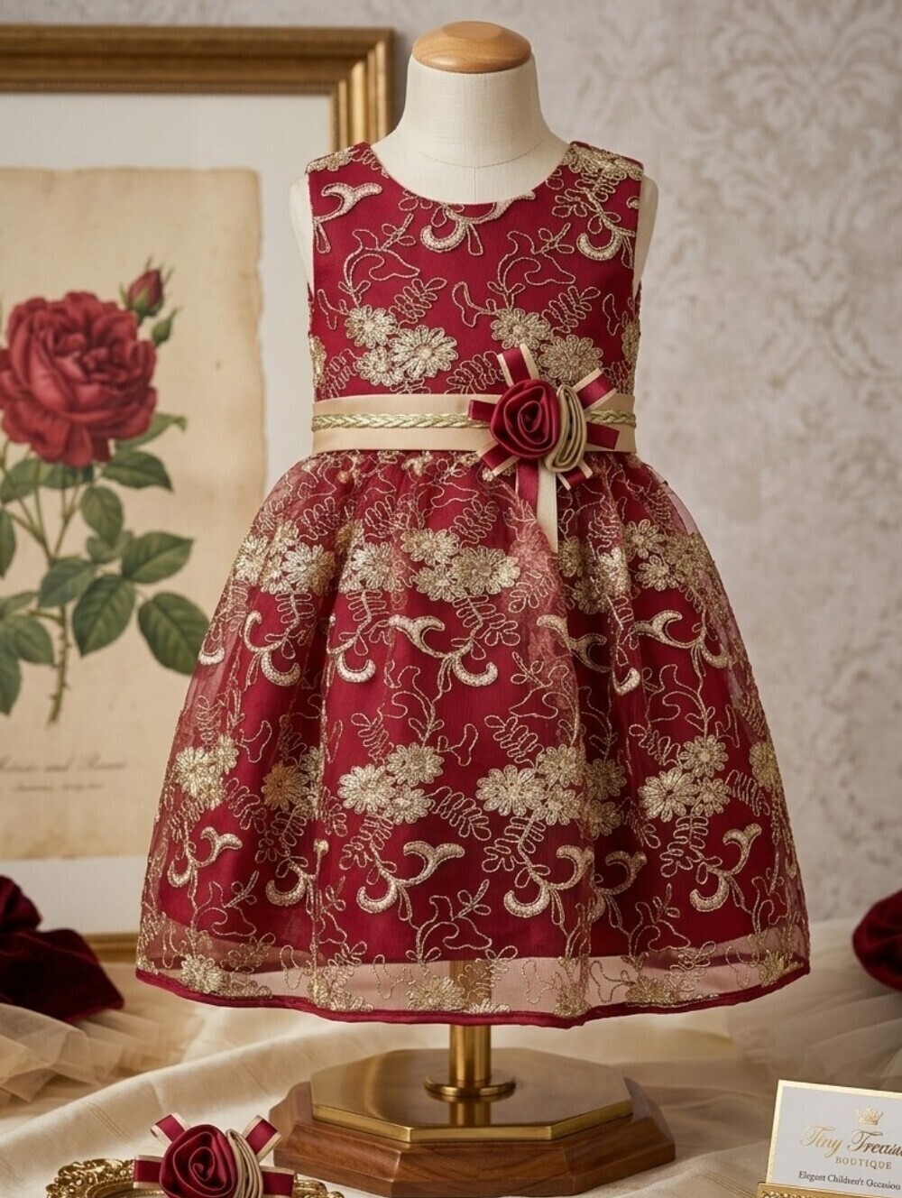 NWT Burgundy/red and gold dress. Size 4T